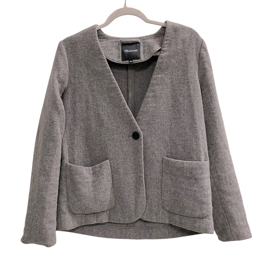 Gray Wool-Blend Boyfriend Blazer Jacket - Women - Picture 2 of 10